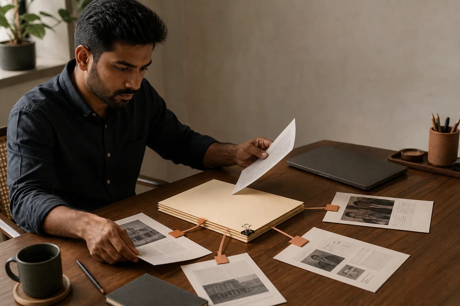 An analyst reconciling several source documents into one authoritative account dossier.