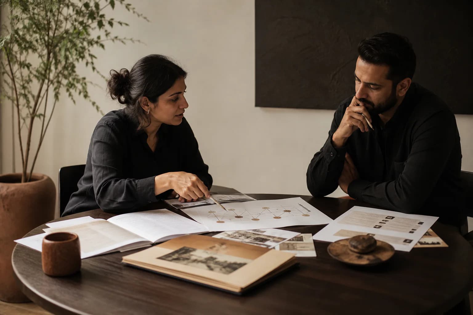 A founder and account strategist working through one company's committee map and evidence dossier together.